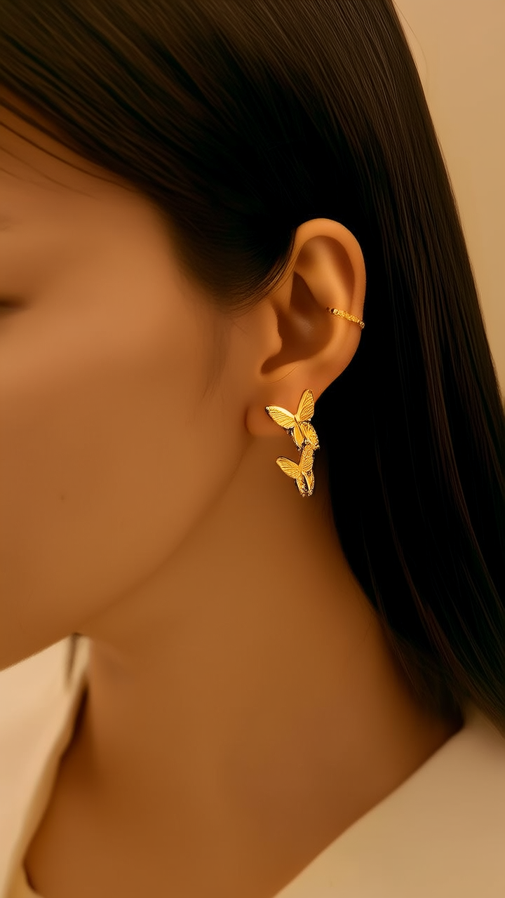 黄金蝴蝶耳环图片